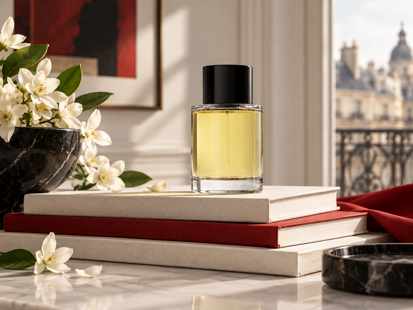 Generated editorial still life used for Frédéric Malle reviews