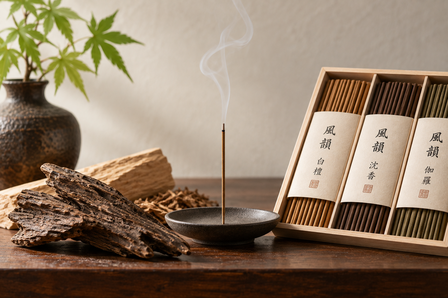 Generated editorial incense still life used for Minorien reviews