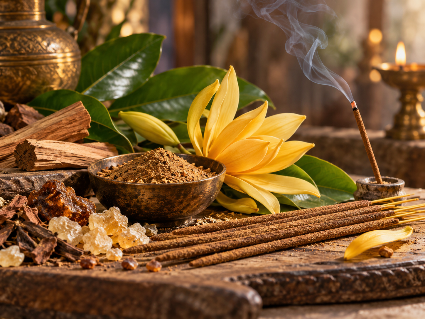 Generated editorial still life used for Satya incense reviews