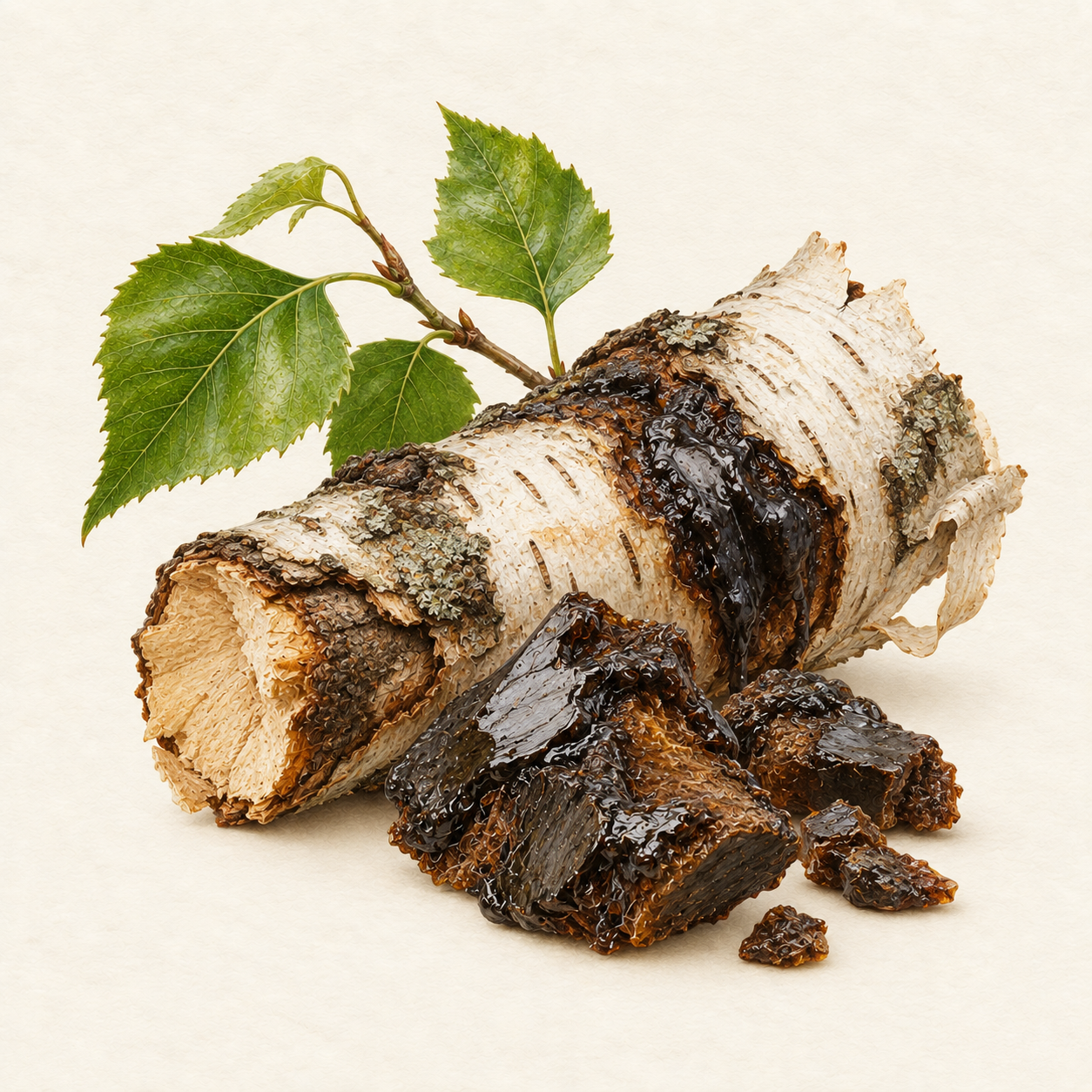 Material study of birch bark and dark birch tar